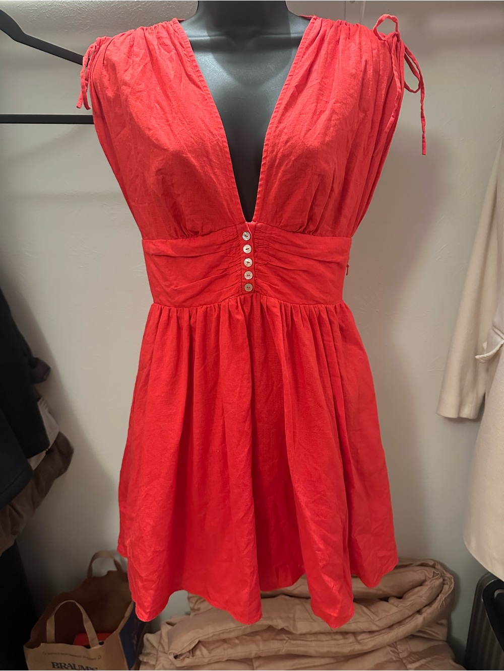 Free People Anthropologie Roll the Dice Red Mini Dress XSMALL XS Pockets Lined